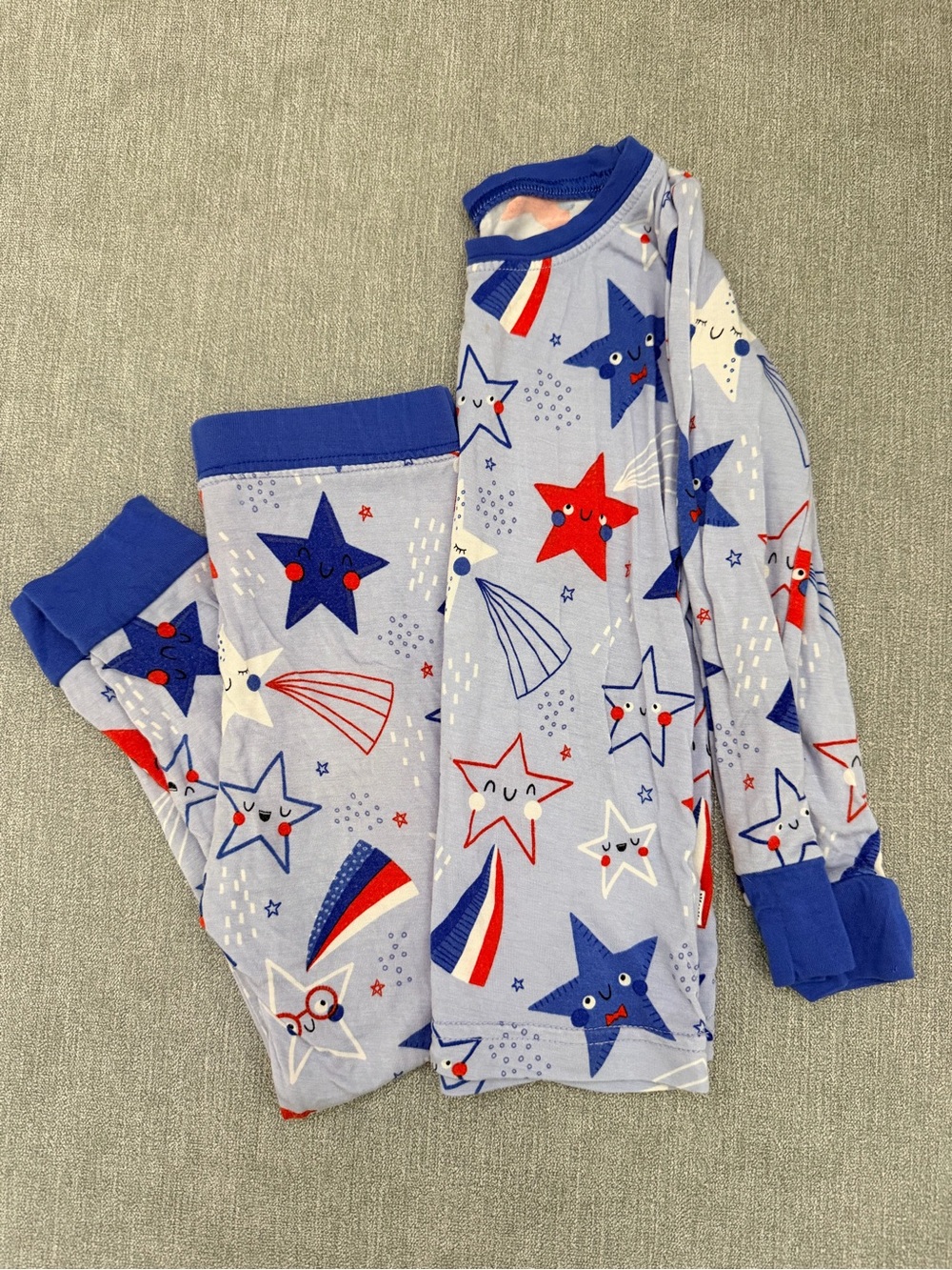 Little Sleepies Light Blue Star Print Pajama Set with Red & Navy